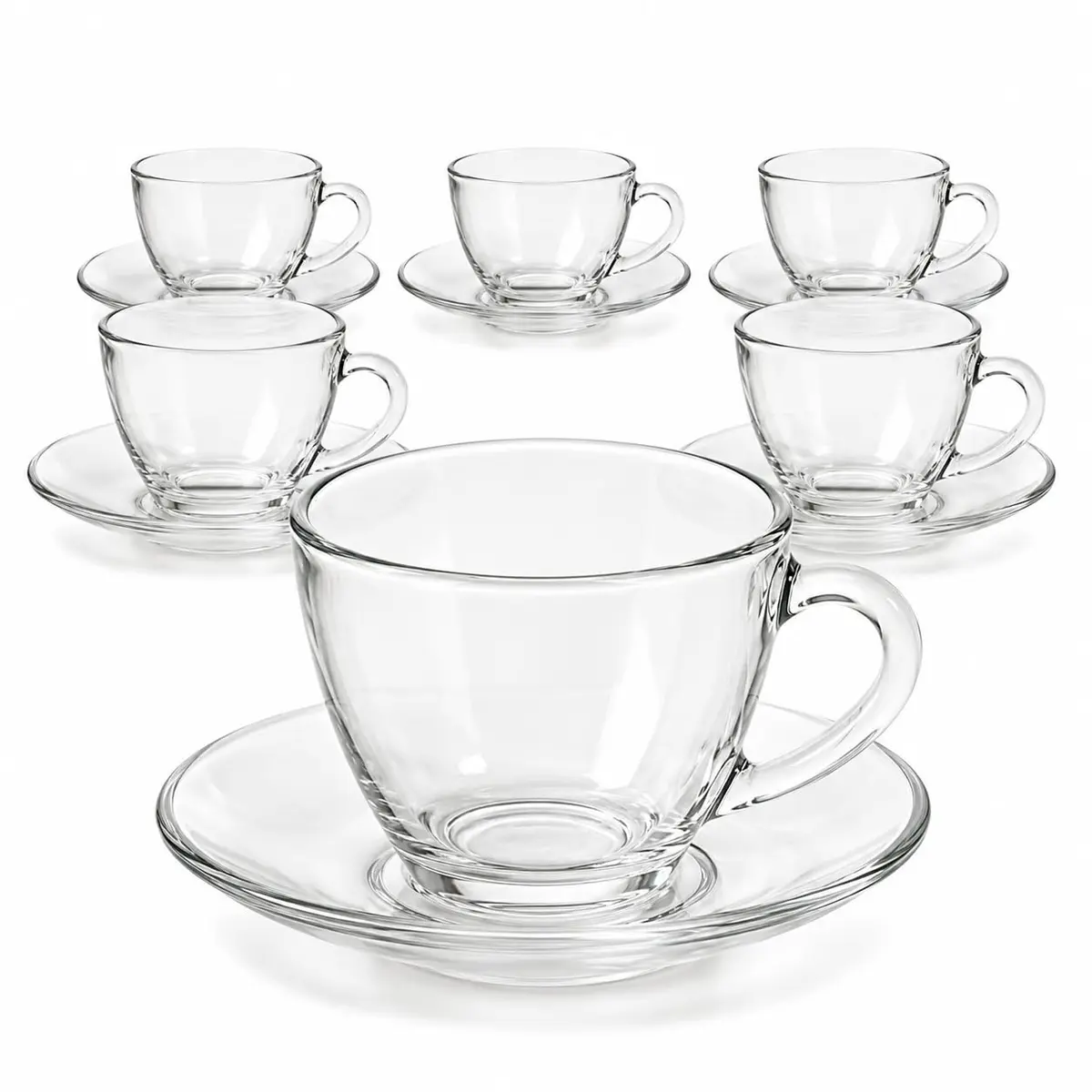 Jogo de Xícaras de Café com Pires 90ml 12 Peças Vidro HABITARA HOME | Conjunto para 6 pessoas, transparência que facilita combinações, serviço organizado para o café diário e visitas