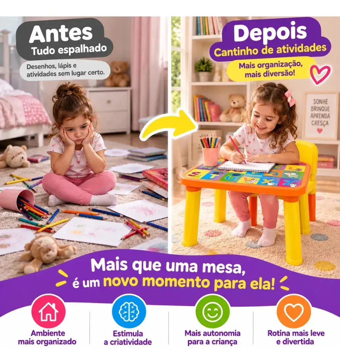 Mesinha Infantil Educativa Com Cadeira Alfabeto Completo Colorido thumbnail 2