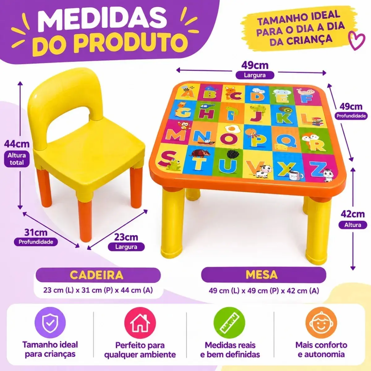 Mesinha Infantil Educativa Com Cadeira Alfabeto Completo Colorido thumbnail 4