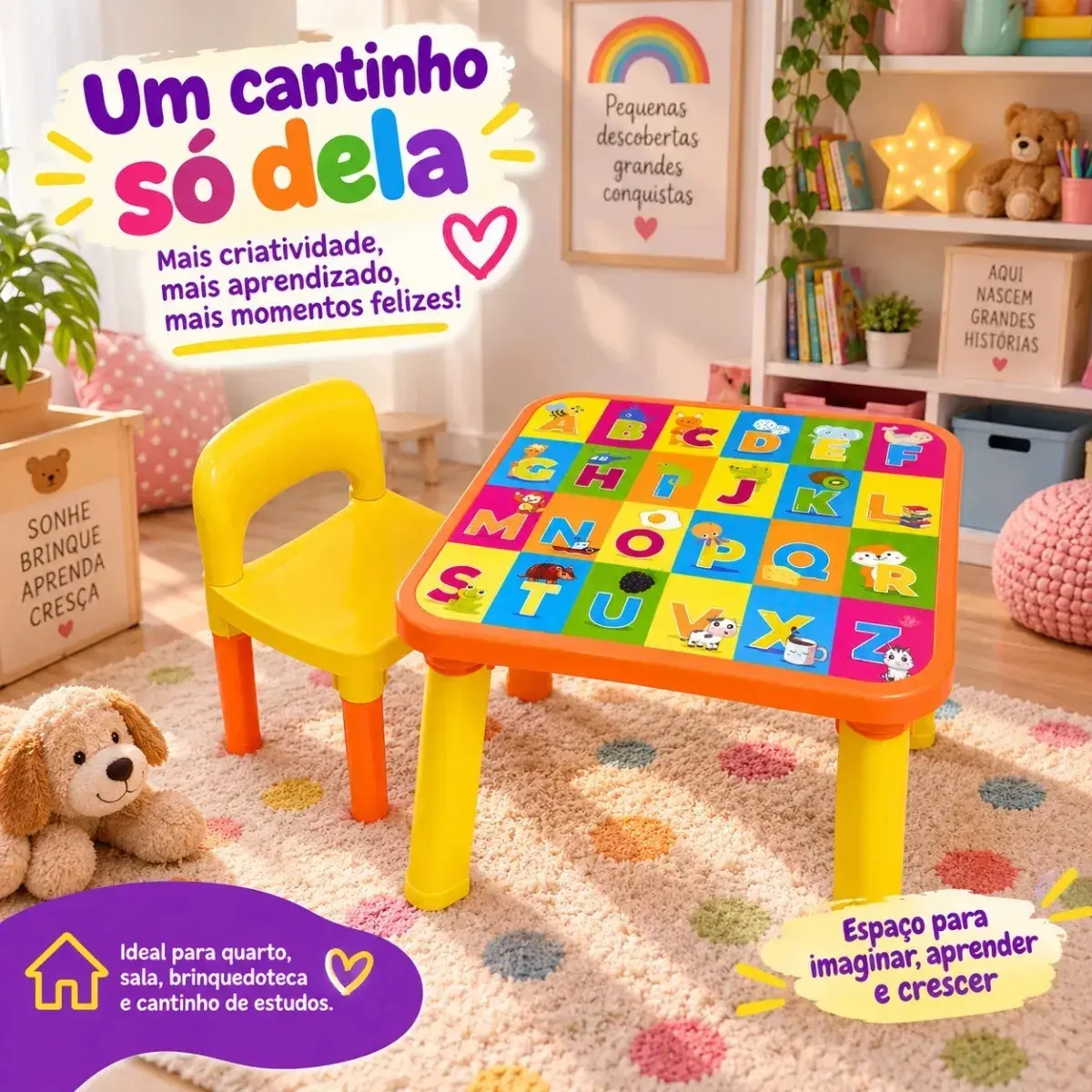 Mesinha Infantil Educativa Com Cadeira Alfabeto Completo Colorido thumbnail 5