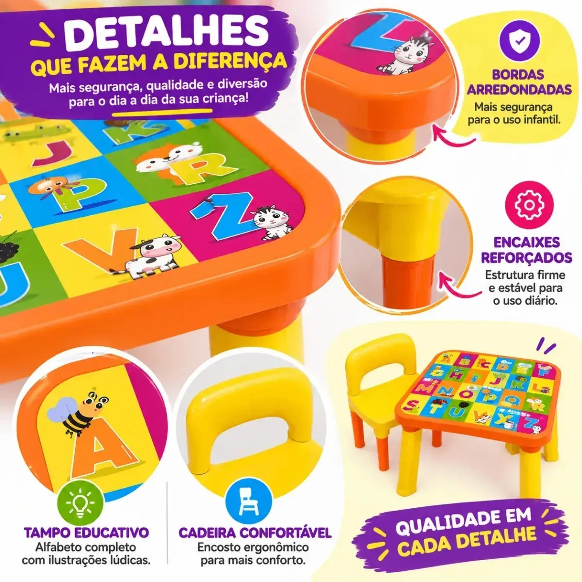 Mesinha Infantil Educativa Com Cadeira Alfabeto Completo Colorido thumbnail 8