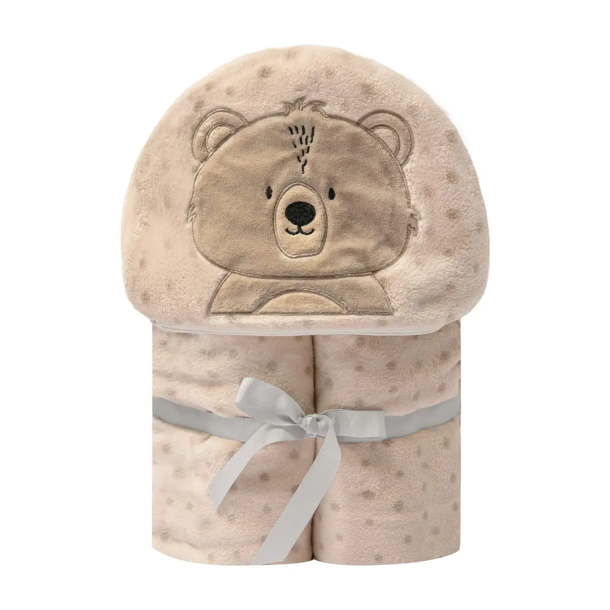 Cobertor Bordado de Microfibra Papi Friends com Capuz 1,10m x 90cm 1 Unidade, Urso Ted