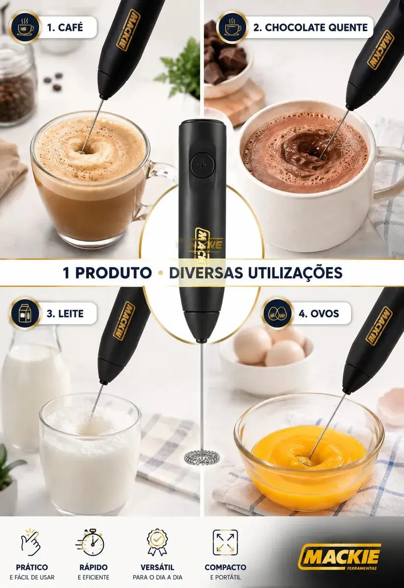 Mini Mixer Elétrico Portátil Misturador De Bebidas Café Leite Cappuccino Whey Protein Shake Ovos Espumador Batedor Fouet Inox Compacto Cozinha Drinks Mackie Ferramentas thumbnail 6