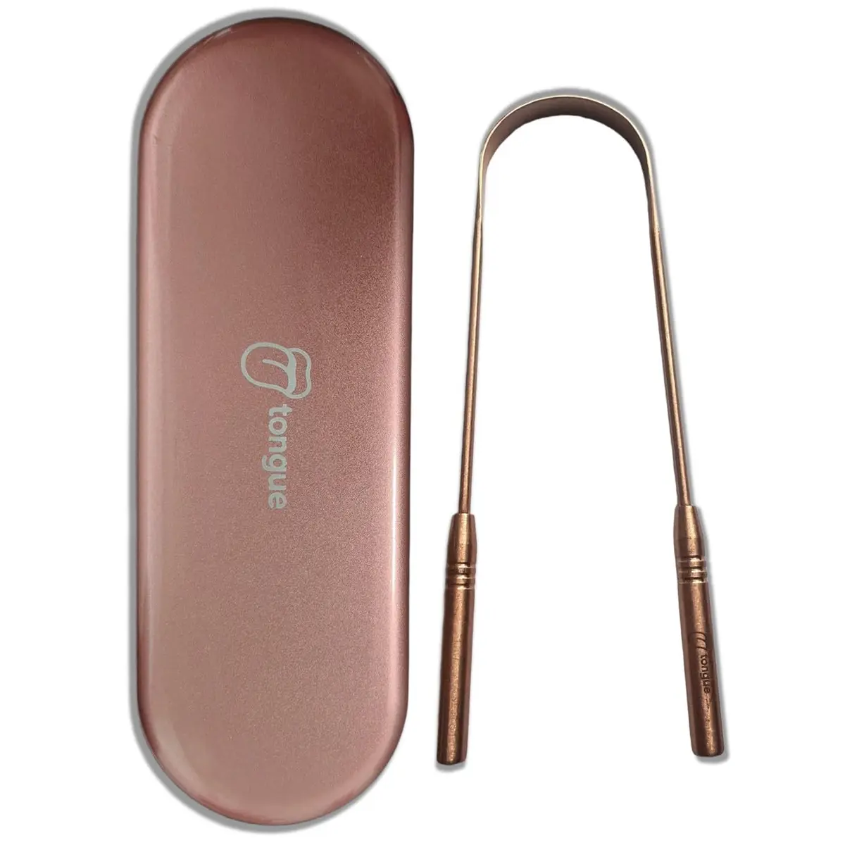 Raspador de Língua de Cobre 100%, com Estojo Metálico em Aço Inox para Armazenamento, Qualidade Premium, Caixa de Proteção, Case, Higiene Bucal