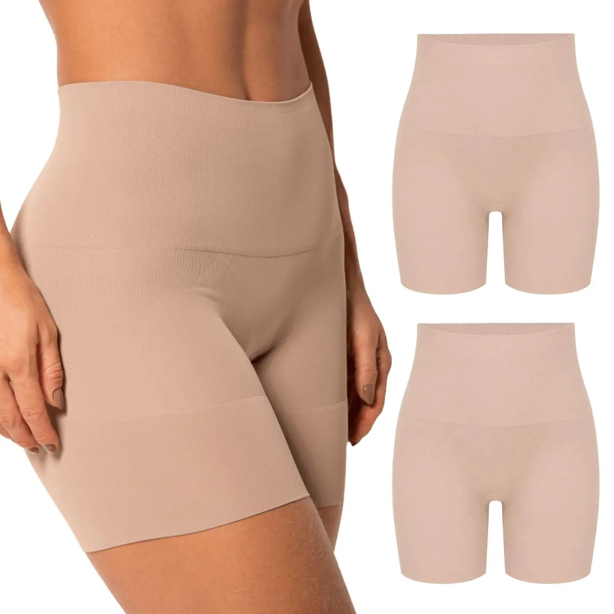 TRIFIL Kit 2 Bermudas Modeladora Alta Compressão Reduz Medidas AF Cós Alto Sem Costura, 2 Macadâmia, GG