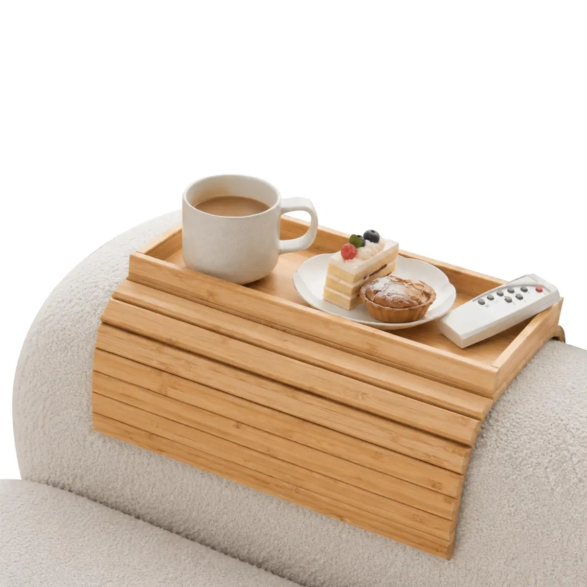 Bandeja para Braço de Sofá em Bambu,Porta Copos para Sofa com Base Antiderrapante,Dobrável para Armazenamento,Beber,Mesa Auxiliar Adequada para Uso com Sofás,Controles Remotos e Refeições