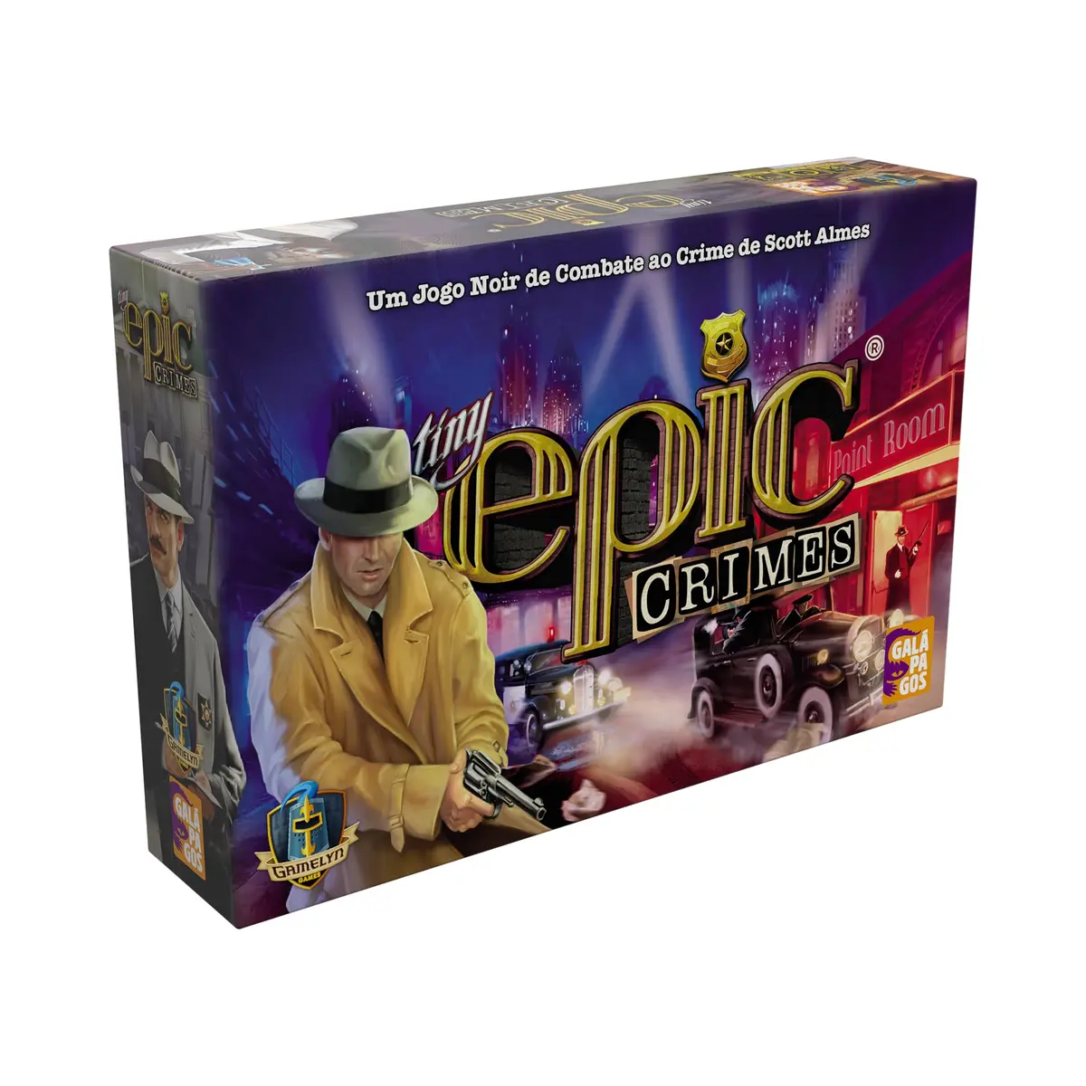 Galápagos, Tiny Epic Crimes, Games, 14 anos, até 4 jogadores, partidas de até 60 min.