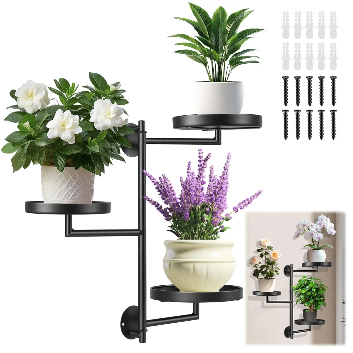 3 Níveis Prateleiras Plantas com Peitoril Giratório, Suporte para Plantas Parede, Prateleira de Plantas para Peitoril de Janela, Plantadores de Parede