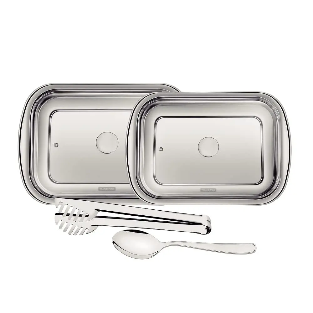 Kit para Assar e Servir Aço inox com Tampa de Vidro com 4 Peças Tramontina Cosmos Prata
