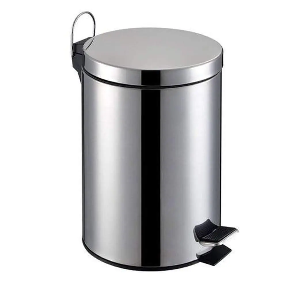 Lixeira Inox Com Pedal Tampa Grande Redonda 12L com Cesto Interno e Alça Design Moderno Ideal para Banheiro Escritório Cozinha - 1