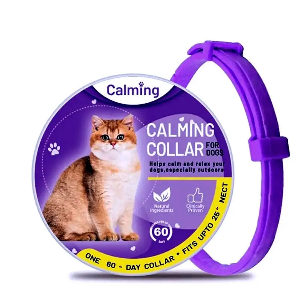 Coleira Calmante Natural Ajustável para Cães e Gatos (38cm Roxo)