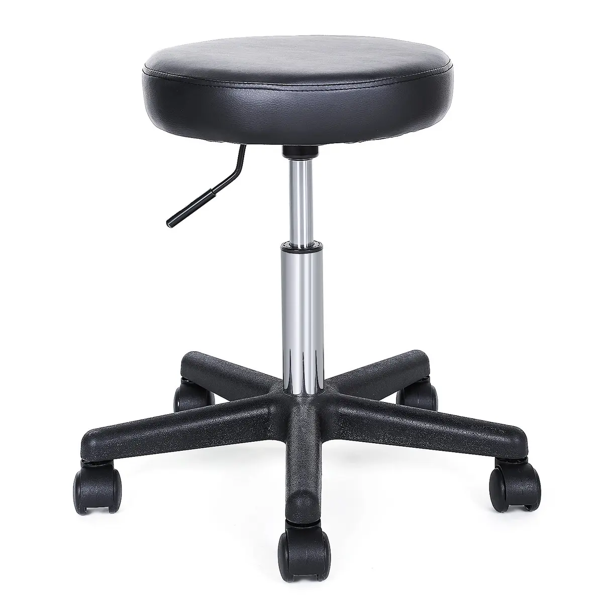 SONGMICS Banqueta com Rodas, Banco de Bar, Altura Ajustável, Banco Giratório, Revestimento em PU, Cadeira de Trabalho para Salão de Beleza, Barbearia, Escritório, Clínica, Preto Tinta BRLJB61B