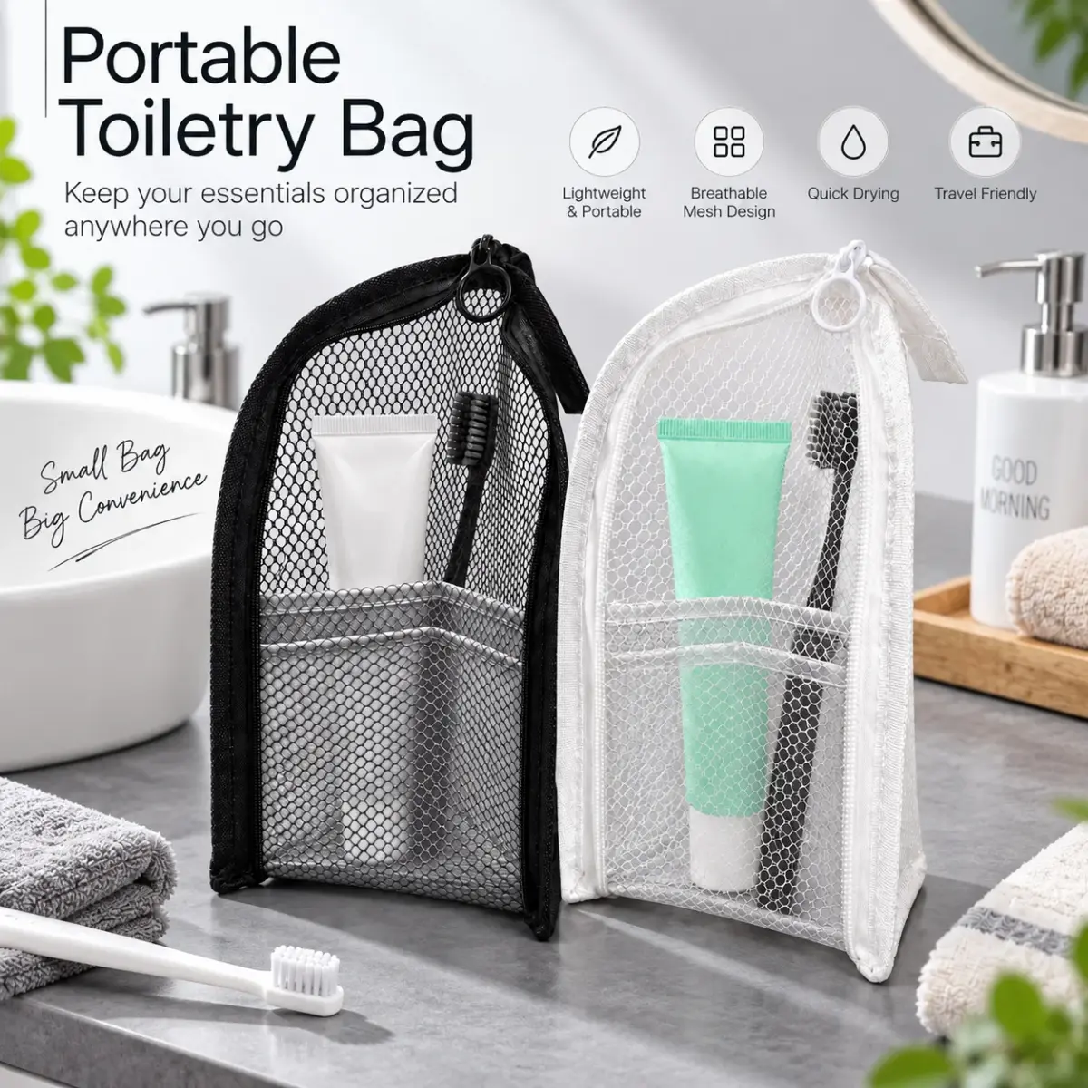 Necessaire de viagem em EVA, respirável, de secagem rápida, estojo para escova de dentes, organizador de cosméticos anti-mofo, ideal para viagens, faculdade, dormitório, academia e banho. - 1
