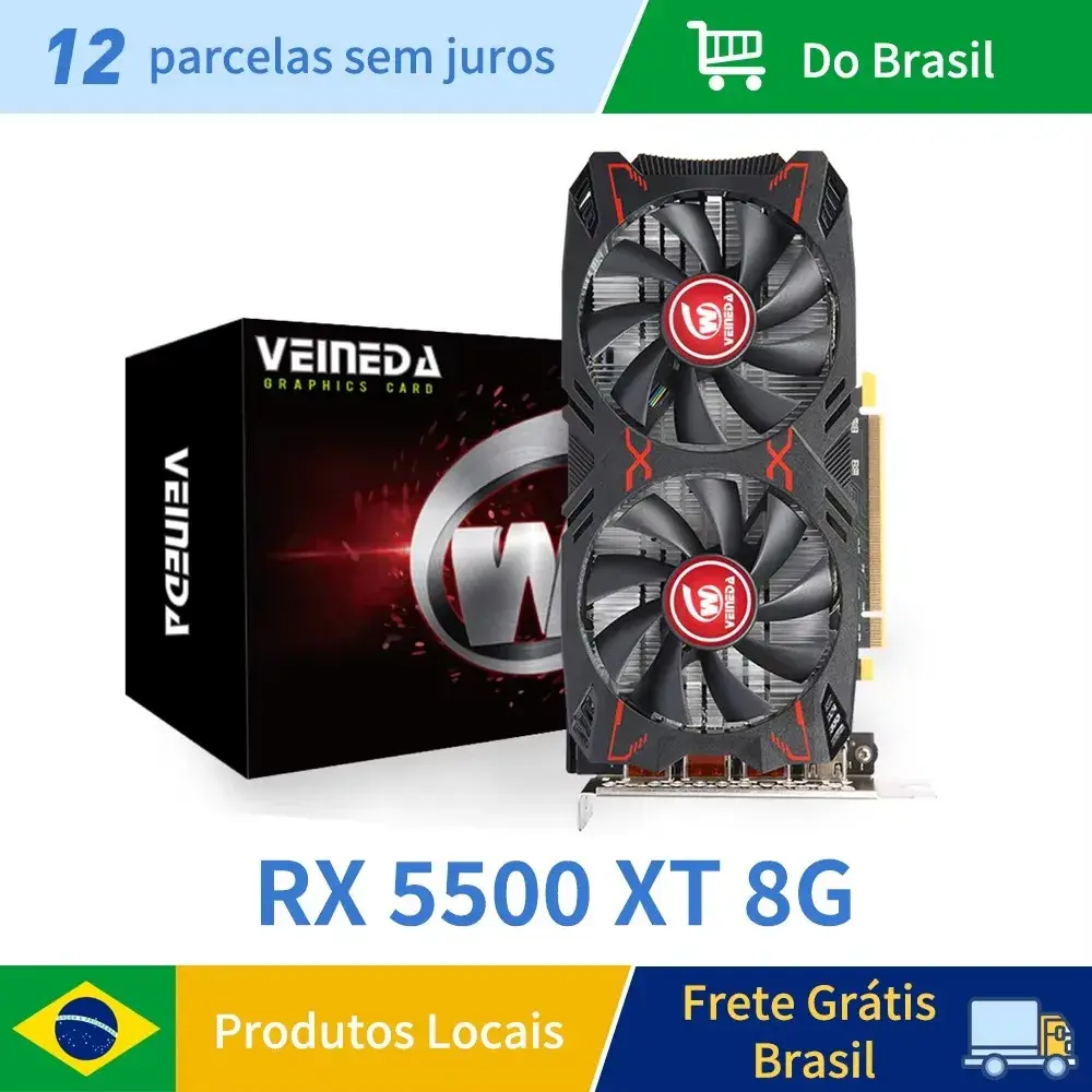 Placa de Vídeo Veineda RX5500XT 8G para PC Gaming, 8GB 128Bit GDDR6 PCI-E 4.0×8 GPU Radeon RX5500XT 8GB - 1