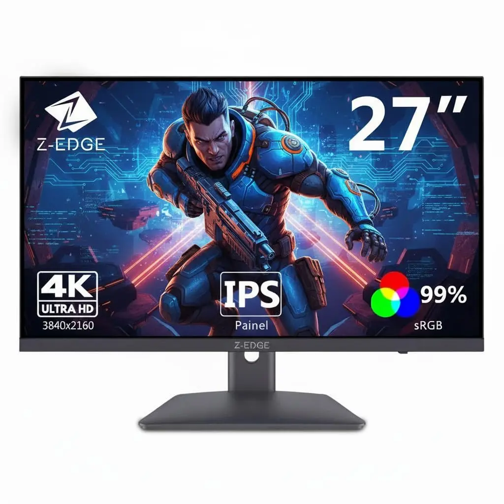 Monitor 4K 27 polegadas Z-Edge, IPS Ultra HD 3840x2160, 60 Hz, Monitor PC, FreeSync, 99% sRGB, 2 HDMI e 2 DP, Ajuste de Inclinação, Sem Bordas