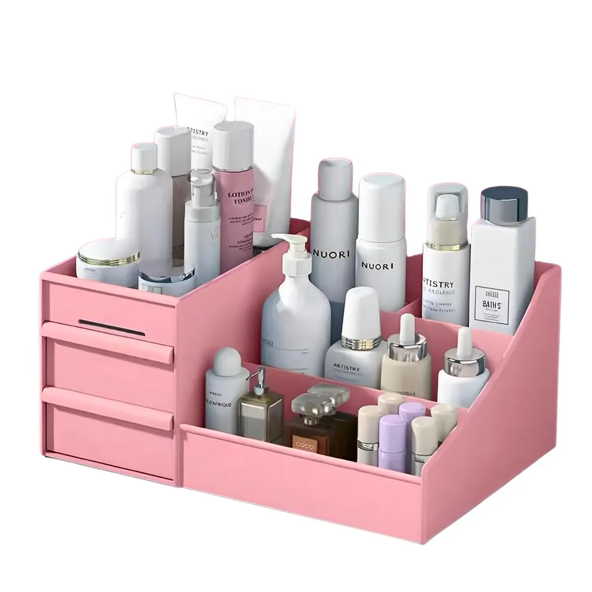 Organizador Maquiagem Escritório Mesa Cosméticos Porta Treco Gaveta Caneta Multiuso (Rosa) - 1