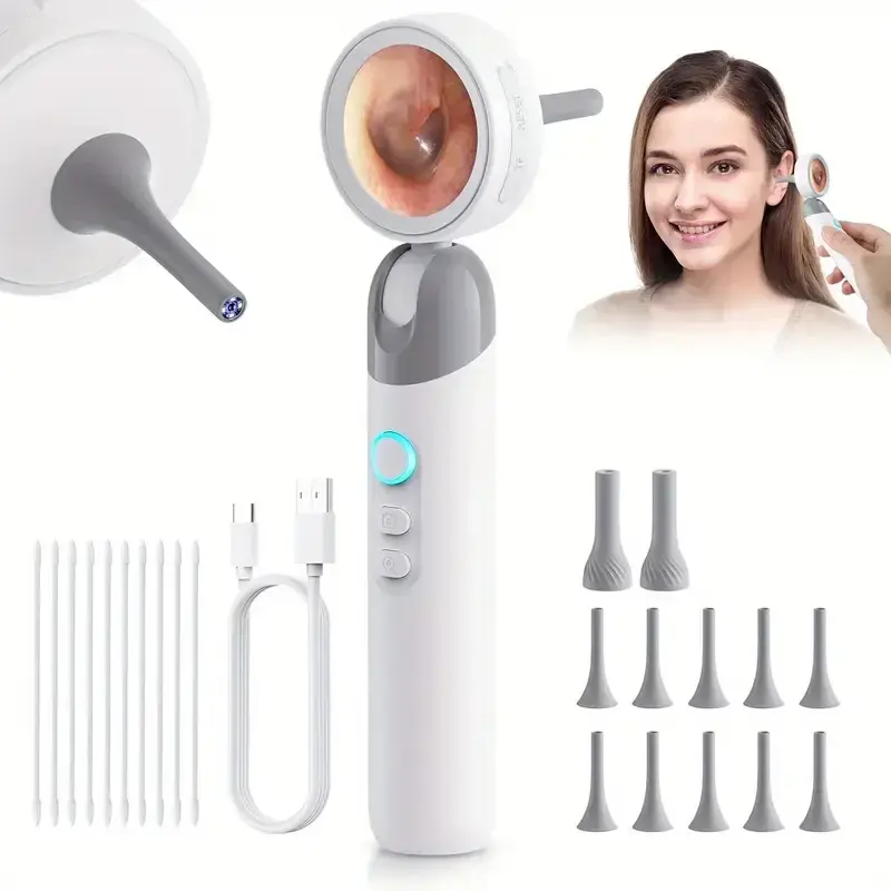 Câmera de ouvido de 1.38 '', com tela ips e câmera 1080p, inspeção portátil para orelha, boca, animal de estimação, com 12 pontas, ferramentas substituíveis - 1