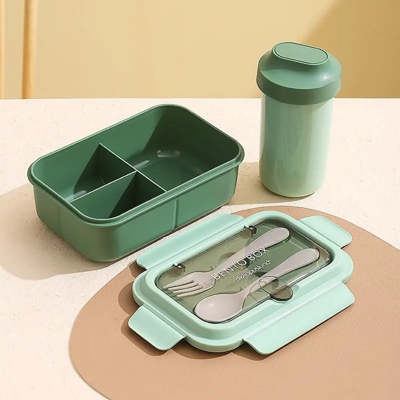 Sinovoe Marmita Lunch Box Verde com Tampa 1200ml + 480ml - PP e AS com Silicone - Inclui Garfo e Colher - Kit Completo - 1