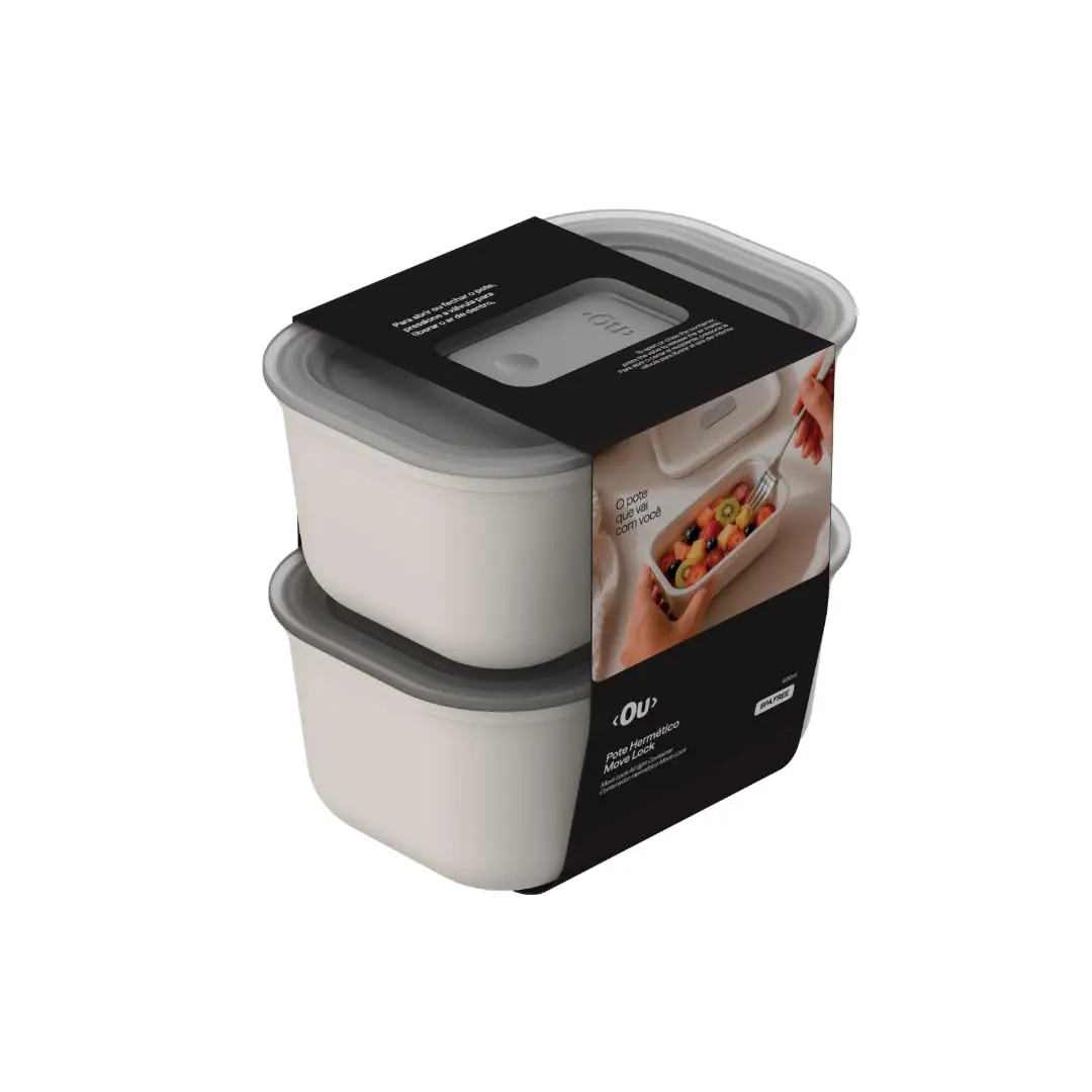 Ou Kit 2 Potes Herméticos 400ML Bege Linha Move Lock