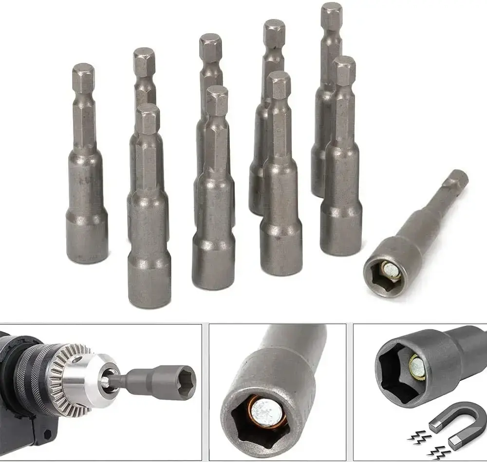 Conjunto de Soquetes de Impacto Magnéticos de 6-19MM 1/4” para Parafusadeira, Brocas para Furadeira Elétrica, Adaptador, Ferramenta de Reparação de Parafusos - 1