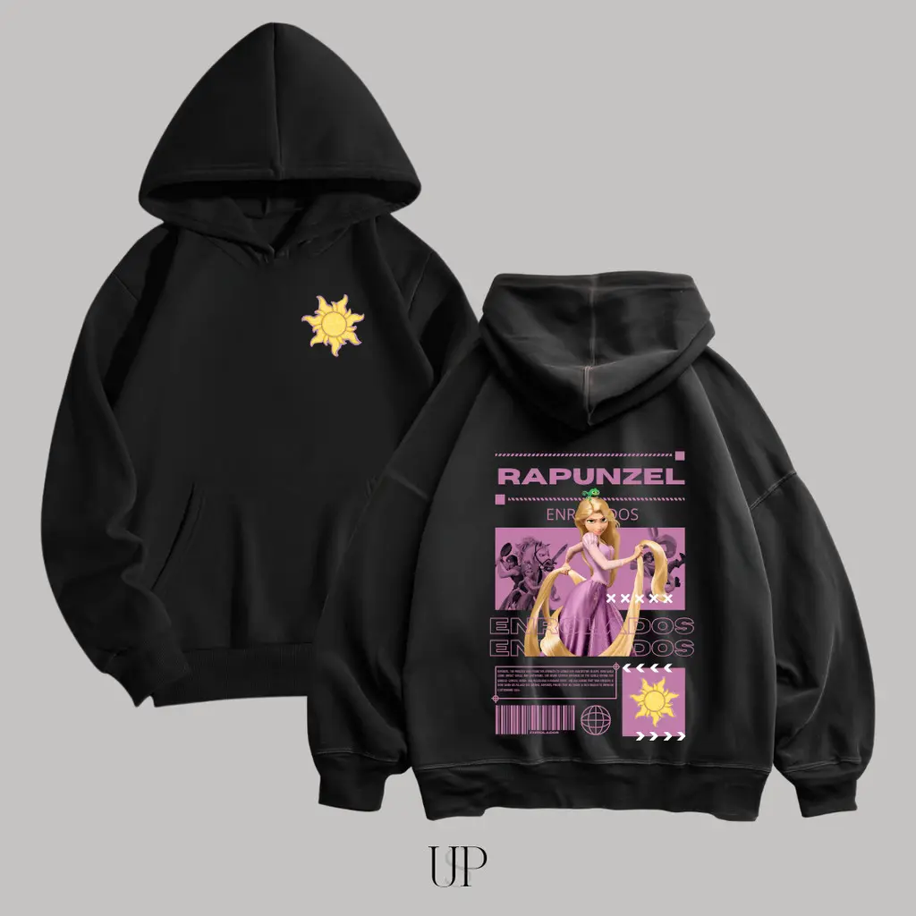 Blusa de Moletom Princesa Rapunzel com Capuz e Bolso Canguru