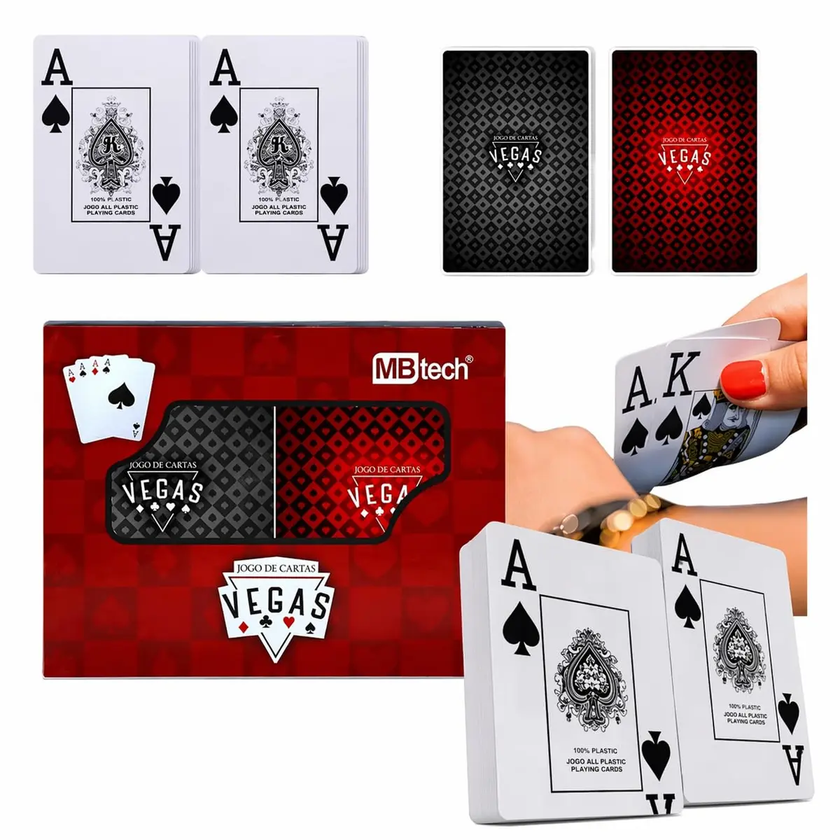 Kit 2 Baralho Duplo Plastificado Prova D'água 108 Cartas para Poker Truco Cacheta e Outros Jogos