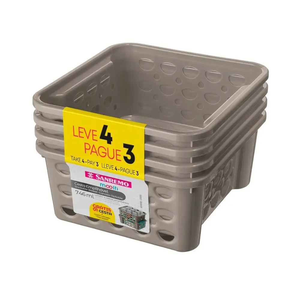 Sanremo - Cesto Organizador Plástico Empilhável de 746ml, Embalagem Econômica Leve 4 Pague 3, Linha Moolti - 1