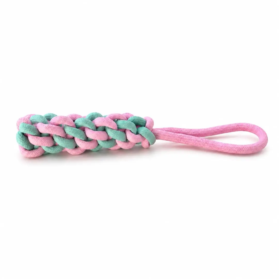 Mordedor de Corda Rosa para Cães com Alça Trançada para Puxar Morder e Brincar