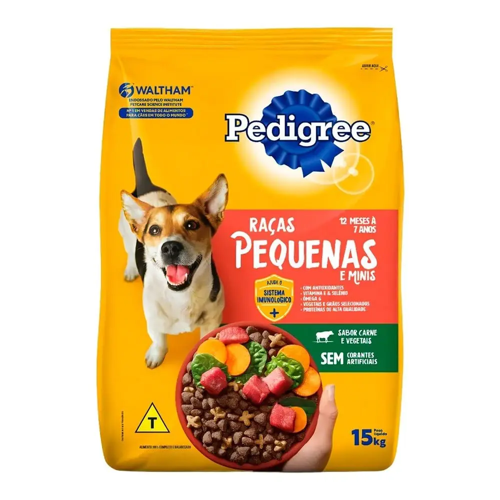 Ração Pedigree Carne e Vegetais Cães Adultos Raças Pequenas e Minis 15 kg - 1