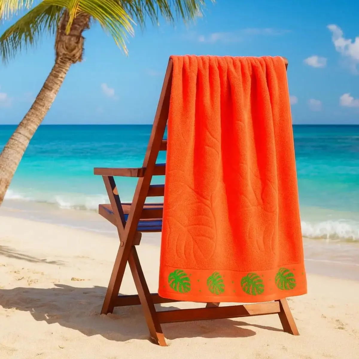 Toalha de Praia Piscina Banhão 80cm X 1,60m Algodão Macia 420g/m² (Laranja)