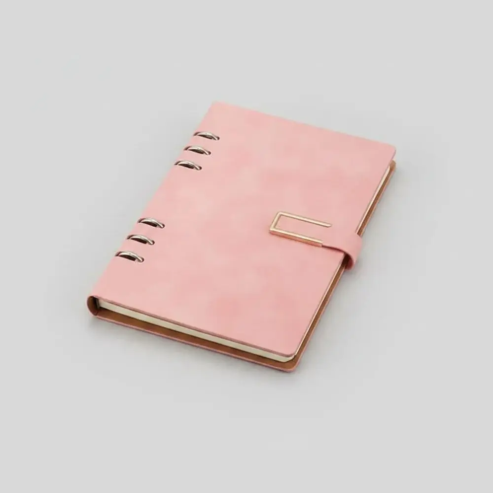 Fichário A5 Couro Com Pauta 100 Folhas 6 Argolas Caderno Imã 14x21 Pautado (rosa)