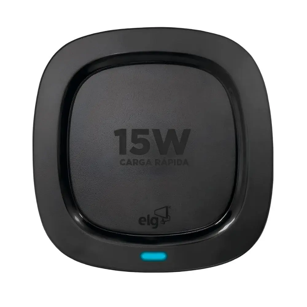 ELG, WQ15BK, Carregador de Mesa Wireless, Compatível com Todos os Dispositivos Qi, Carregamento Sem Fio Rápido e Seguro, Preto
