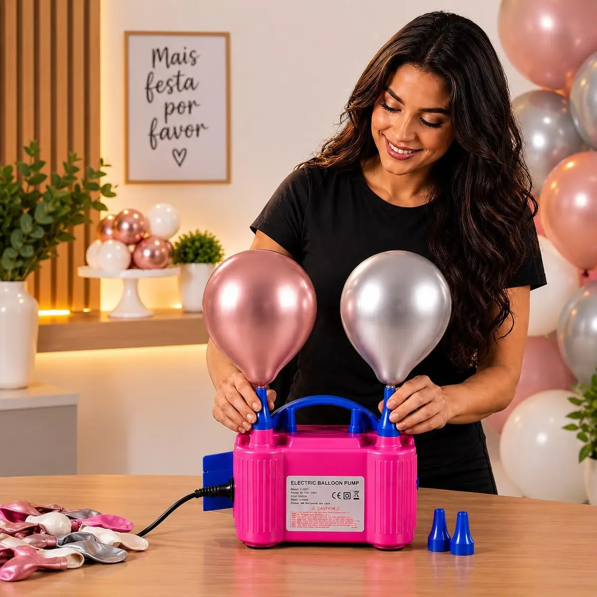 Inflador Elétrico de Balões 600W 127V, Bomba de Ar para Encher Bexigas, 2 Bicos de Saída, Alto Fluxo de Ar, Rápido e Portátil para Festas, Eventos e Decoração