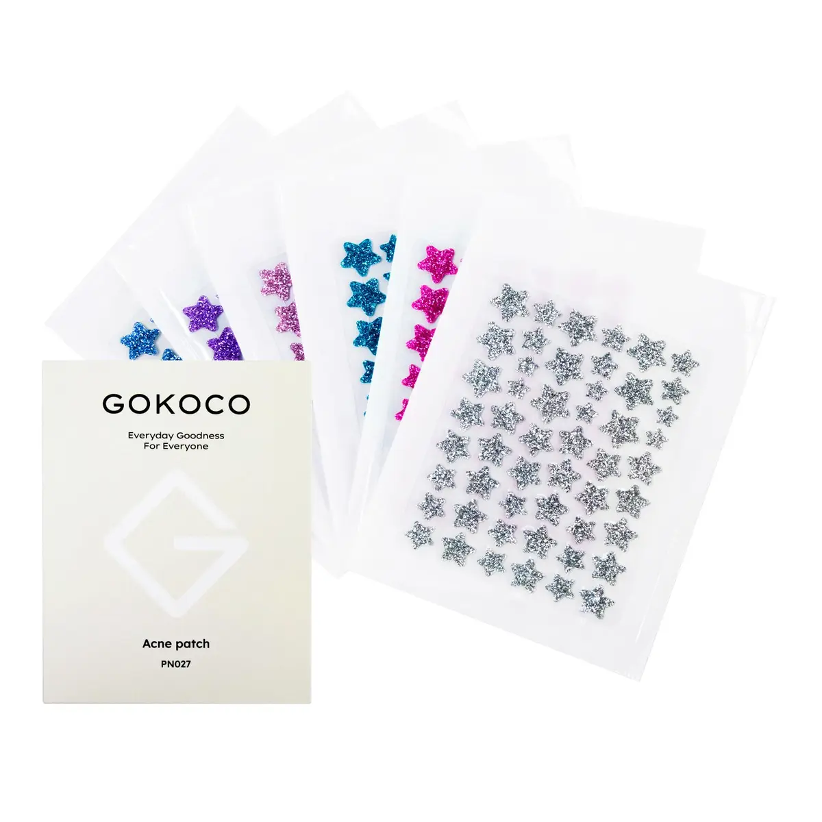 GOKOCOAdesivo para Espinhas,Patches para Acne com Ácido Salicílico,Tea Tree e Centella Asiática,Adesivos Hidrocoloides para Rosto,3 Estilos,PN027 Estrelas com Glitter