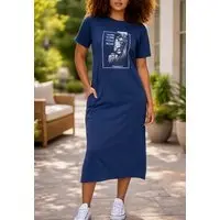Vestido Cabanafree Midi Algodão Manga Curta Moda Evangélica Azul - 1