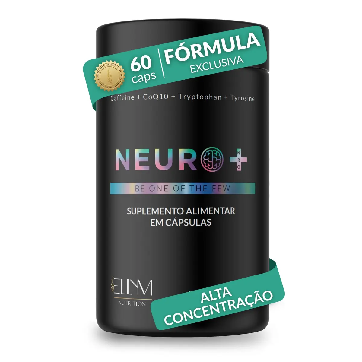 Neuro+ Nootropico Cafeina 75mg Tirosina Taurina Q10 60 Caps ELLYM NUTRITION | 30 doses 1 mes B3 B9 B12 D3 Magnesio Triptofano Serina alerta concentracao metabolismo energetico sistema nervoso imune - 1