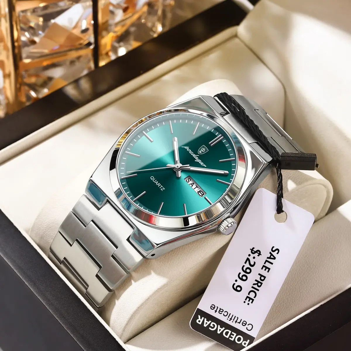 Poedagar relógios masculinos de luxo à prova dwaterproof água luminosa data semana relógio masculino aço inoxidável casual moda quartzo homem relógio de pulso reloj - 1
