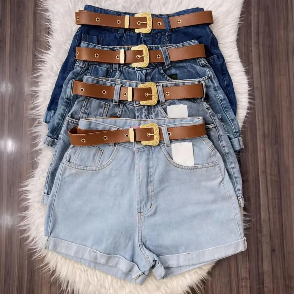 Short Jeans Feminino Cintura Alta Marmorizado Mom Sem Lycra - 1