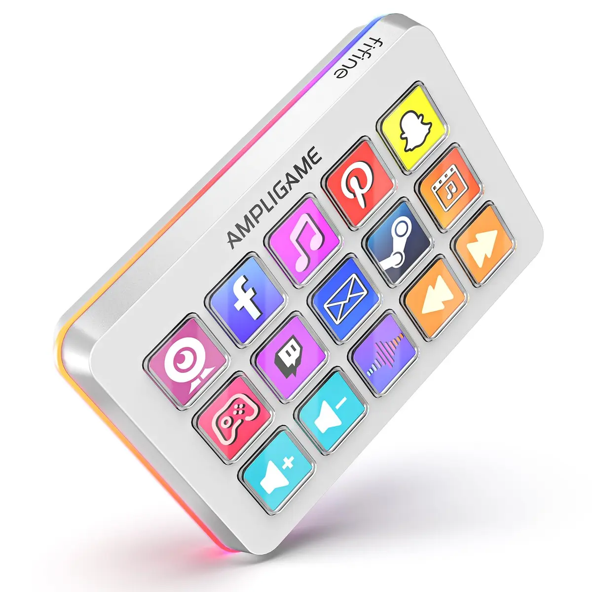FIFINE AmpliGame D6W Controlador de Stream com 15 Teclas Macro para OBS,RGB | Atalhos Programáveis e Ações de Gatilho para PC. Ideal para Criação de Conteúdo, Jogos e Trabalho em Escritório, Branco - 1