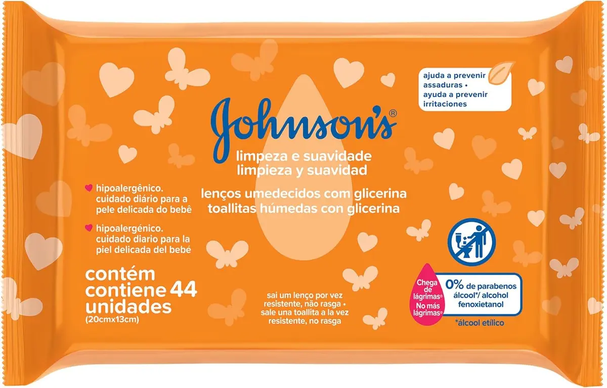 Lenços Umedecidos Johnson's Baby Limpeza e Suavidade, 44 Unidades