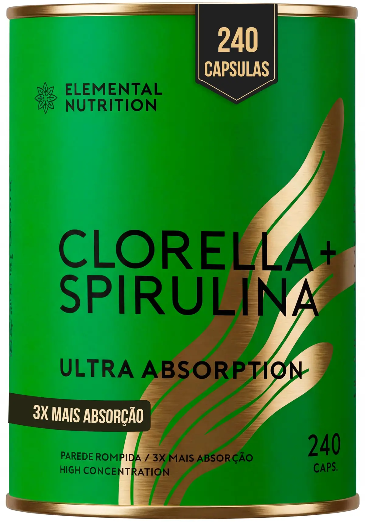 Clorella & Spirulina, Elemental Nutrition, Microalgas em Cápsulas, Fórmula Vegana – 240 Cápsulas