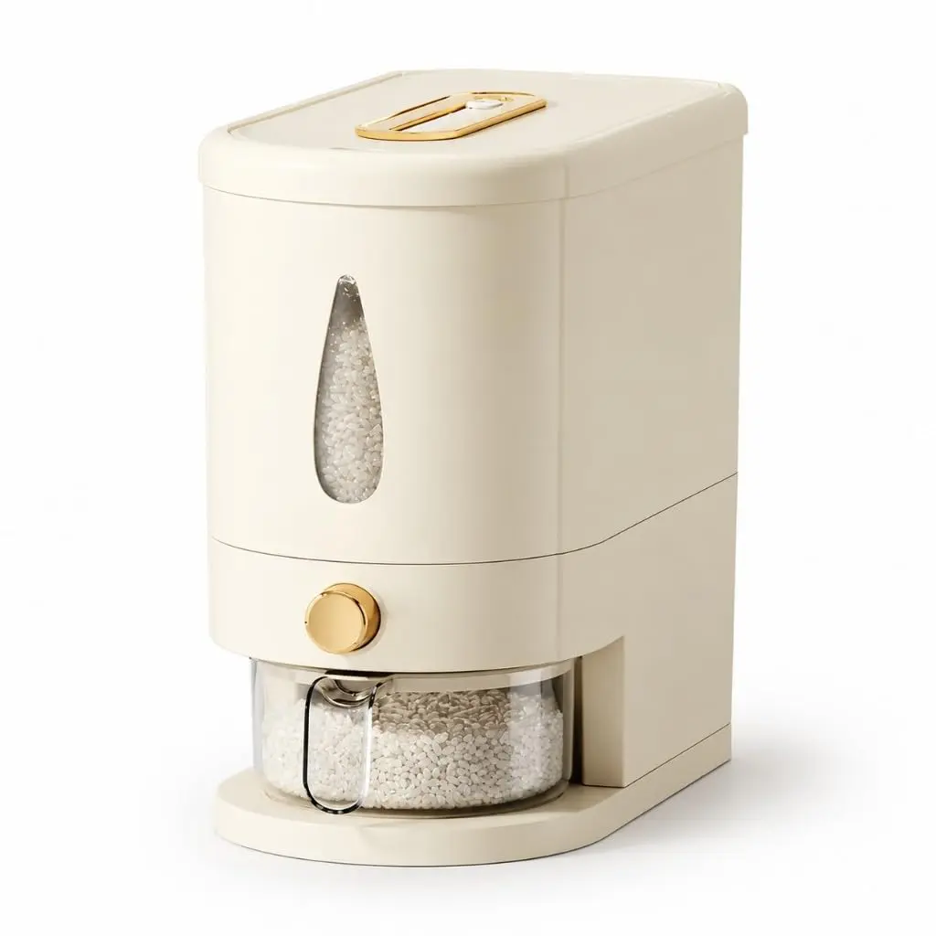 Dispenser de Arroz 5 kg Hermético com Copo Medidor para Cozinha | Armazena até 5 kg de arroz com vedação, visor transparente e copo medidor para facilitar o controle e a organização. - 1