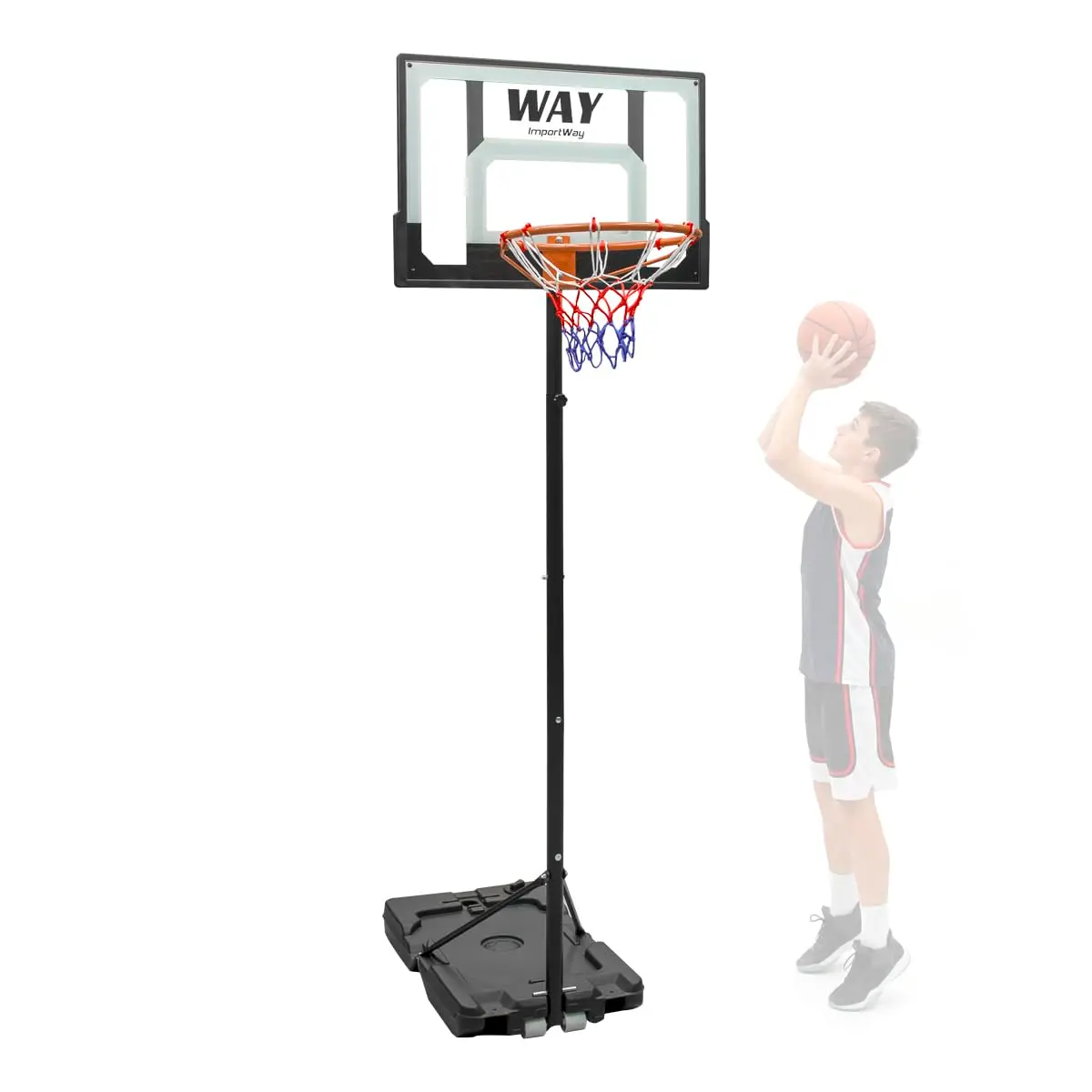 Cesta e Tabela de Basquete Aro 38cm Altura Ajustável até 2,10 Metros | Base Preenchível, Estrutura em Aço, Material Plástico PET e PE