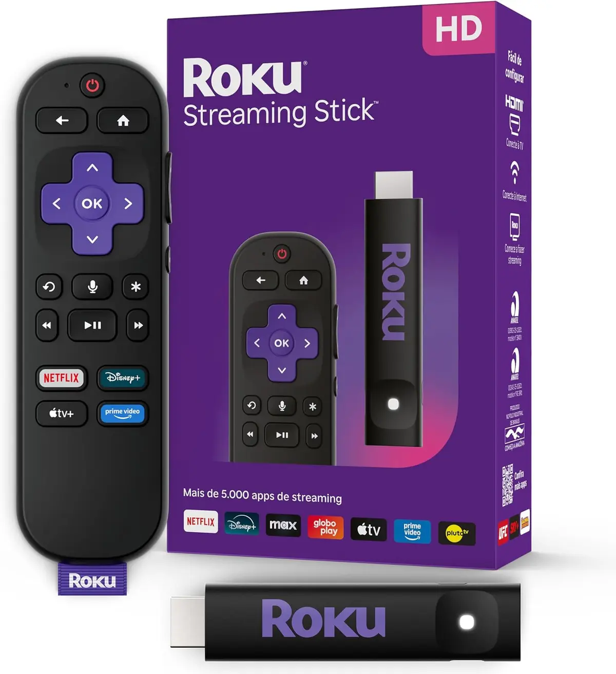 Roku Streaming Stick HD 2025 com controle de voz - 1