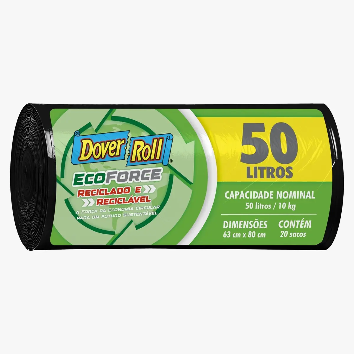 Dover-Roll Eco-Force Preto 50L - 20 unidades | Sacos resistentes, sustentáveis e com excelente relação qualidade/valor