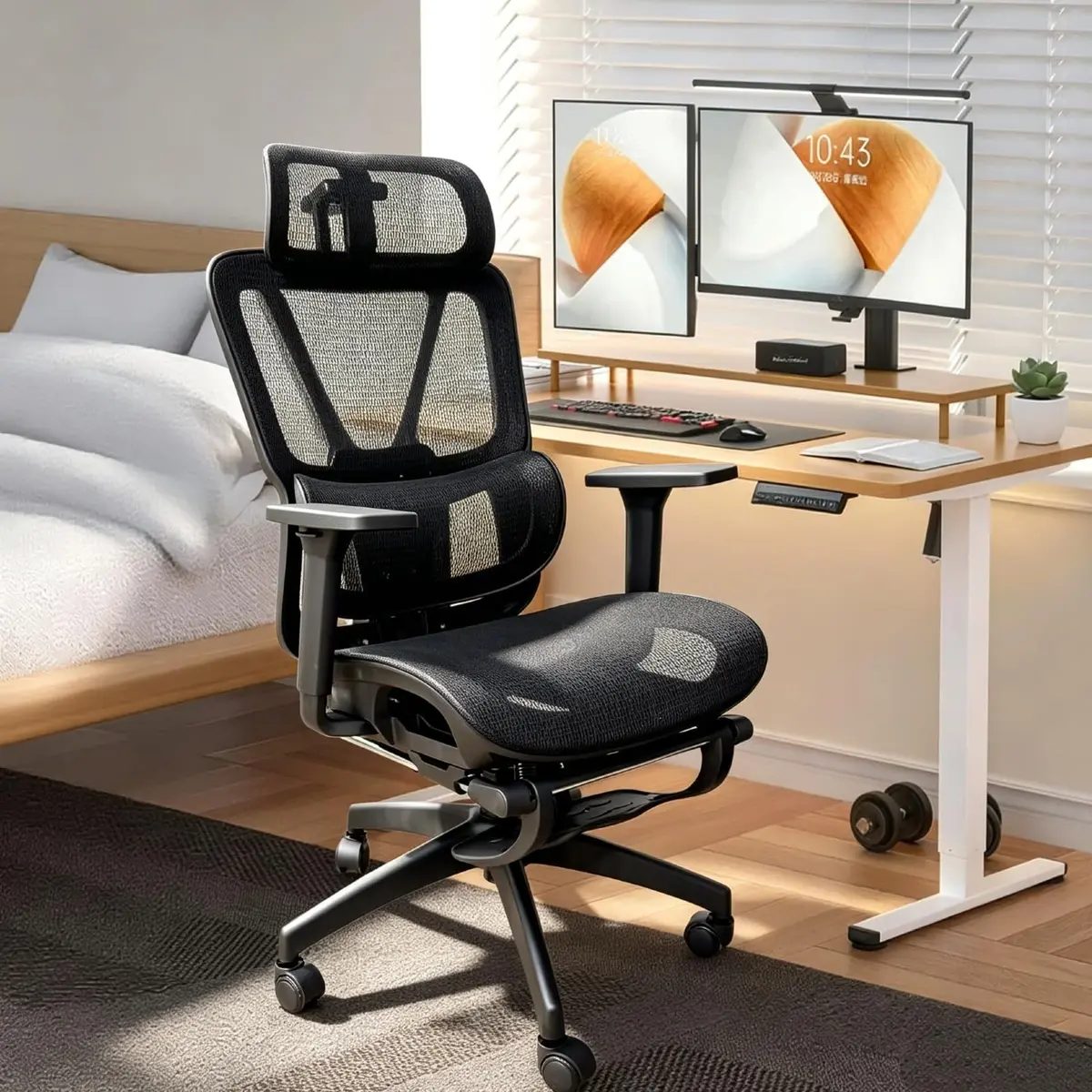 Cadeira de Escritório Ergonômica Preto com Apoio de Pés, Ajustável | com Apoio de Pés, Ajustável
