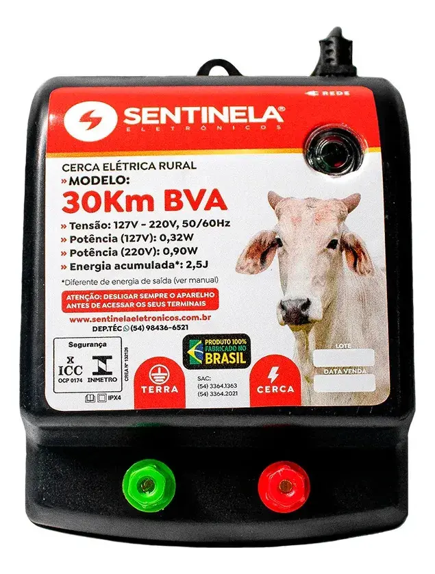 Eletrificador Aparelho de Choque Cerca Elétrica Rural 30km Sentinela Bivolt Automático Fazenda Manejo Gado Boi Ovelha Cavalo