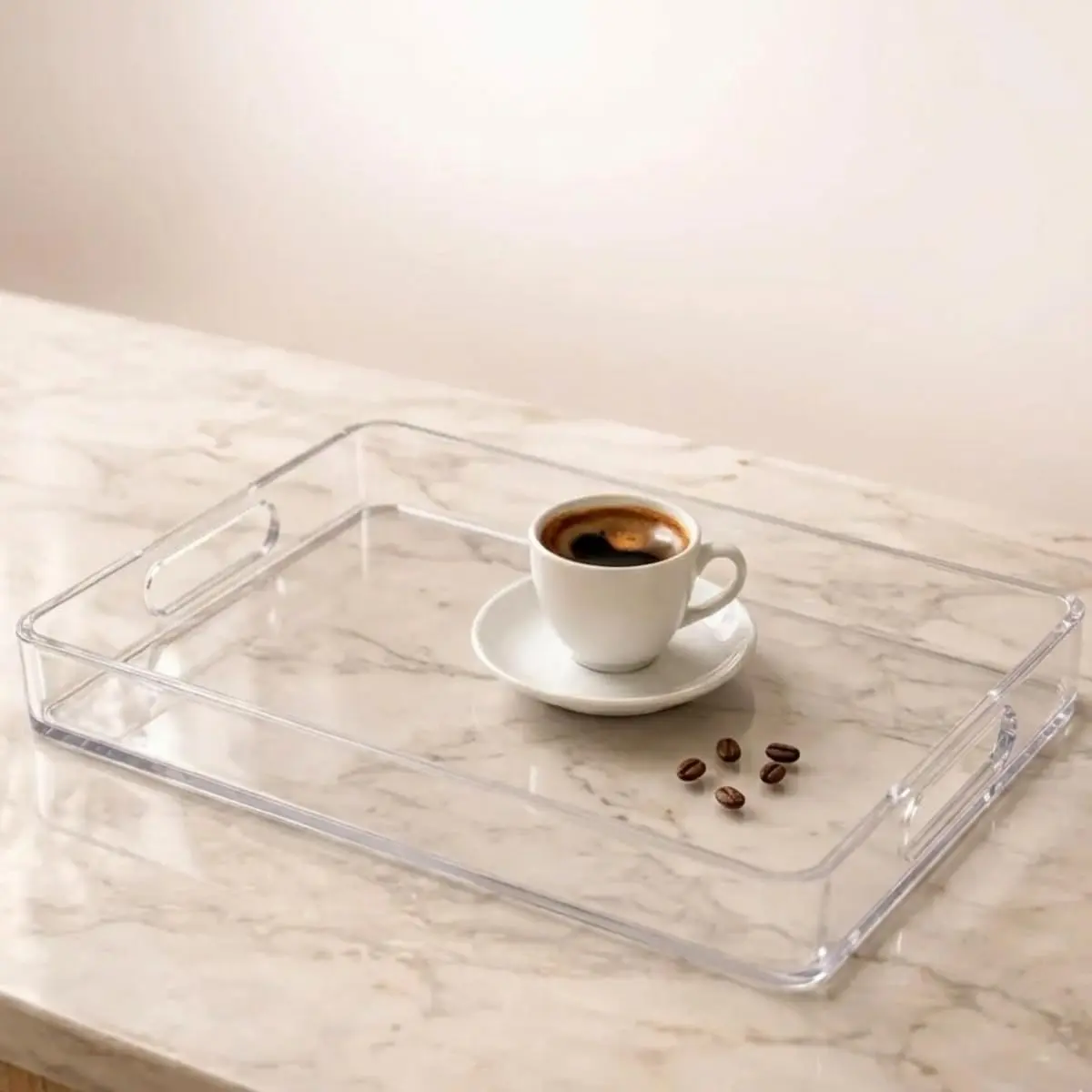 Bandeja Organizadora Multiuso Transparente Plástico Resistente 30x21x3 cm com Alças Laterais para Geladeira Banheiro e Escritório Organização e Praticidade - 1
