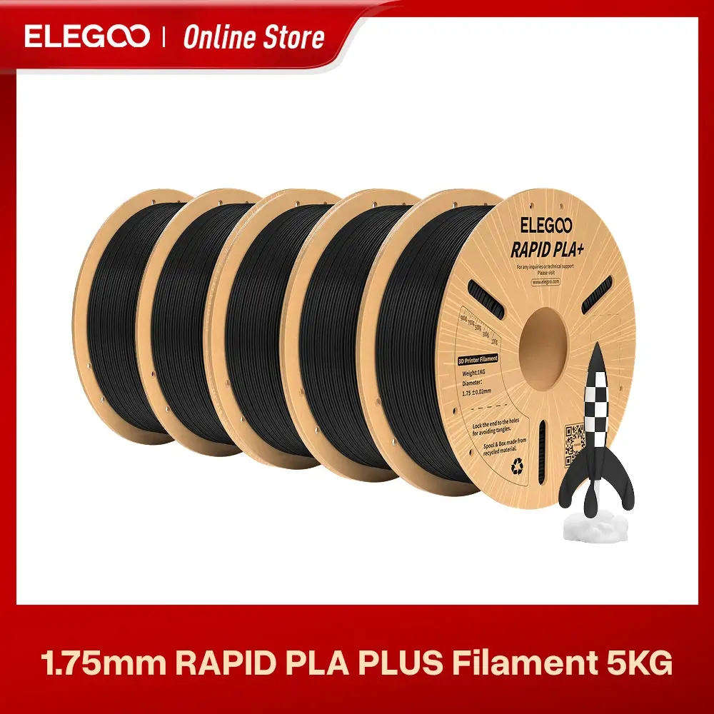 Filamento ELEGOO Rapid PLA Plus 1.75mm Preto 1KG, Filamento PLA+ para Impressão 3D em Alta Velocidade de 30-600 MM/S
