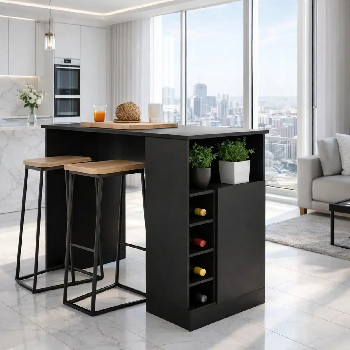 Bancada Gourmet Ilha para Cozinha com Nichos e 1 Porta Preto